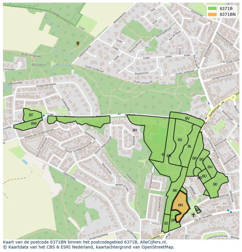 Afbeelding van het postcodegebied 6371 BN op de kaart.
