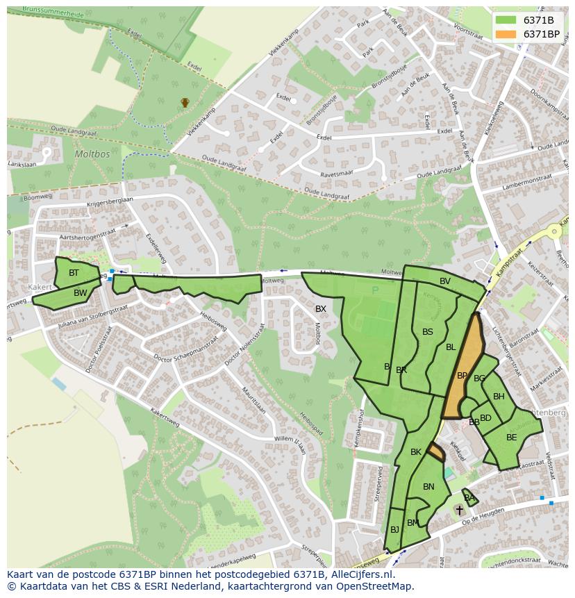 Afbeelding van het postcodegebied 6371 BP op de kaart.