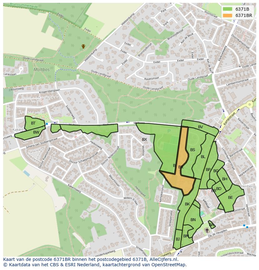 Afbeelding van het postcodegebied 6371 BR op de kaart.