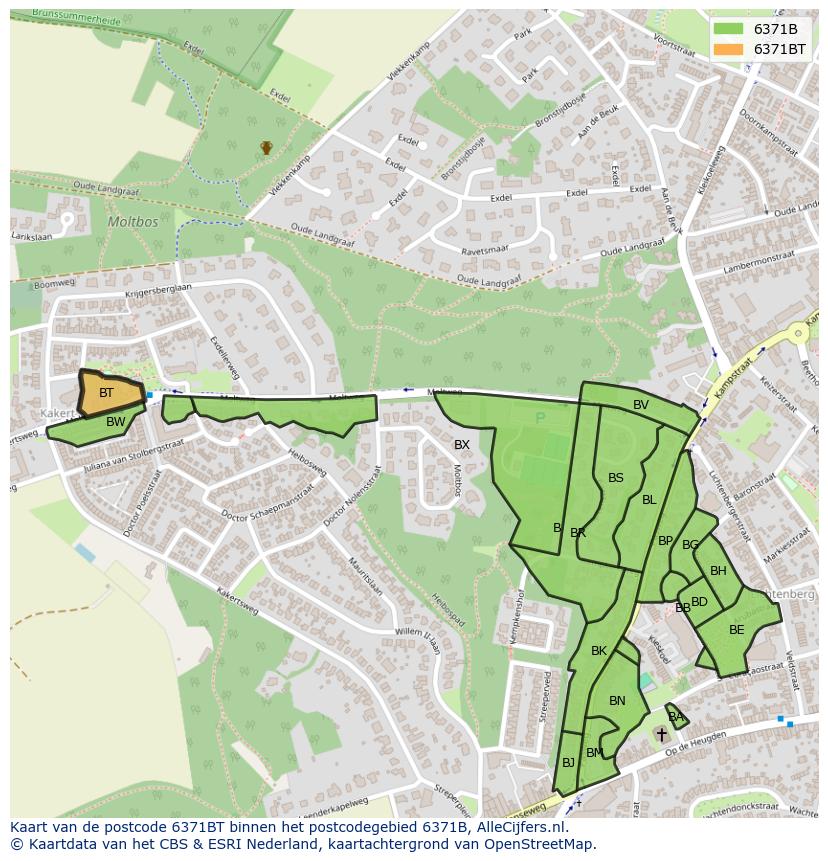 Afbeelding van het postcodegebied 6371 BT op de kaart.