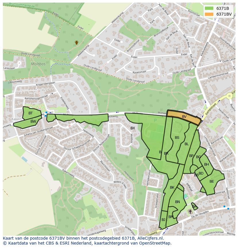 Afbeelding van het postcodegebied 6371 BV op de kaart.