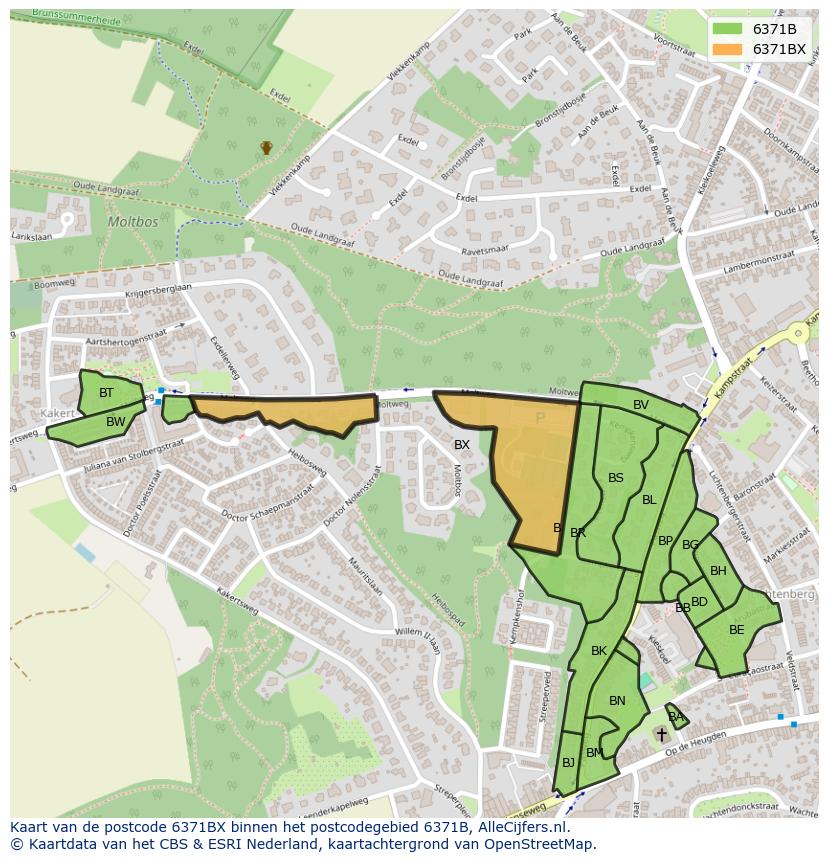 Afbeelding van het postcodegebied 6371 BX op de kaart.