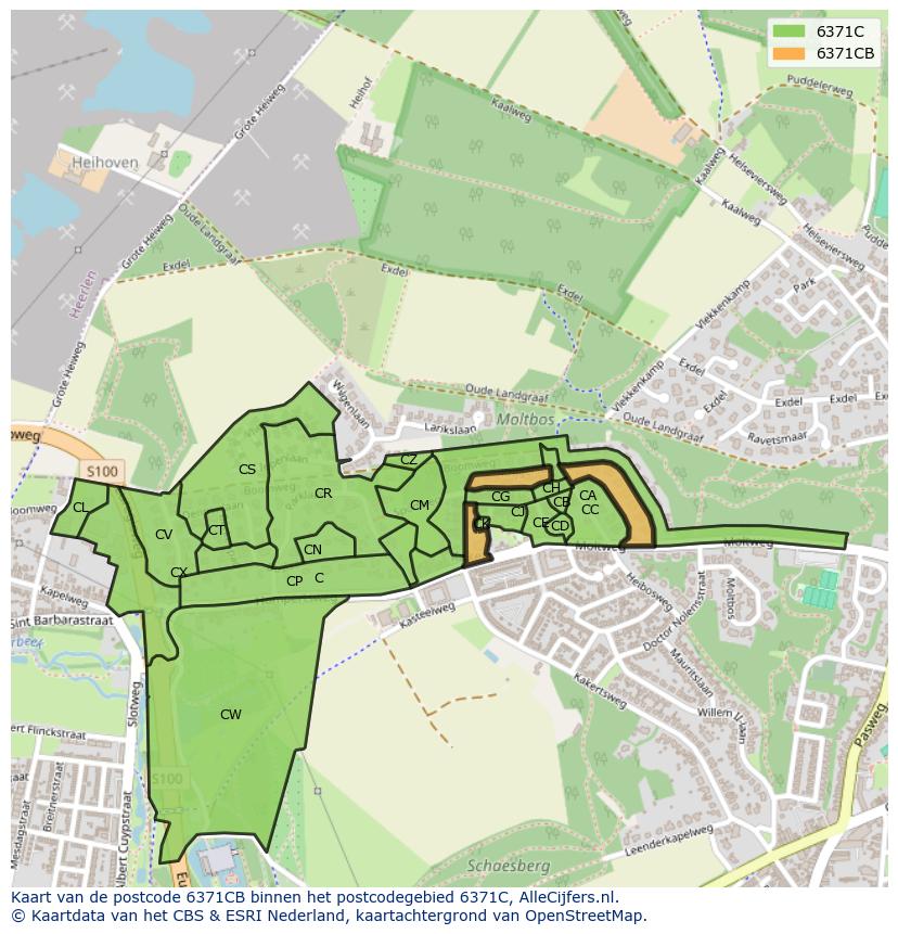 Afbeelding van het postcodegebied 6371 CB op de kaart.