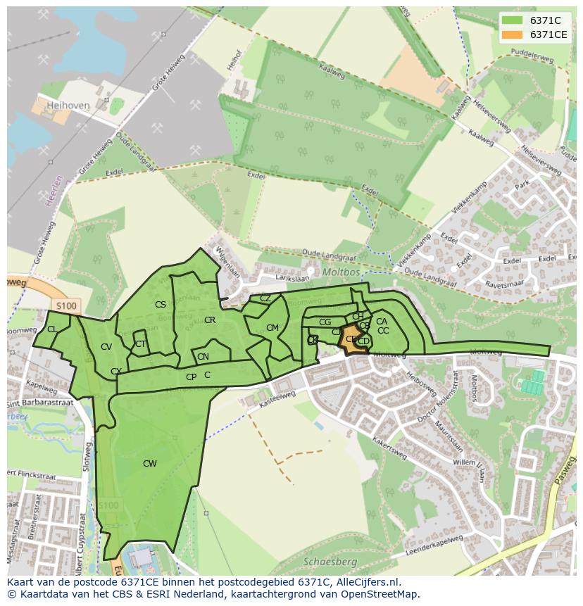 Afbeelding van het postcodegebied 6371 CE op de kaart.