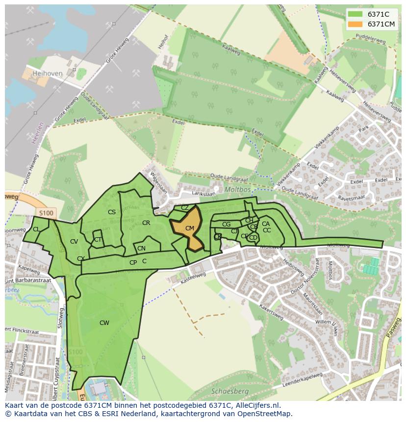 Afbeelding van het postcodegebied 6371 CM op de kaart.