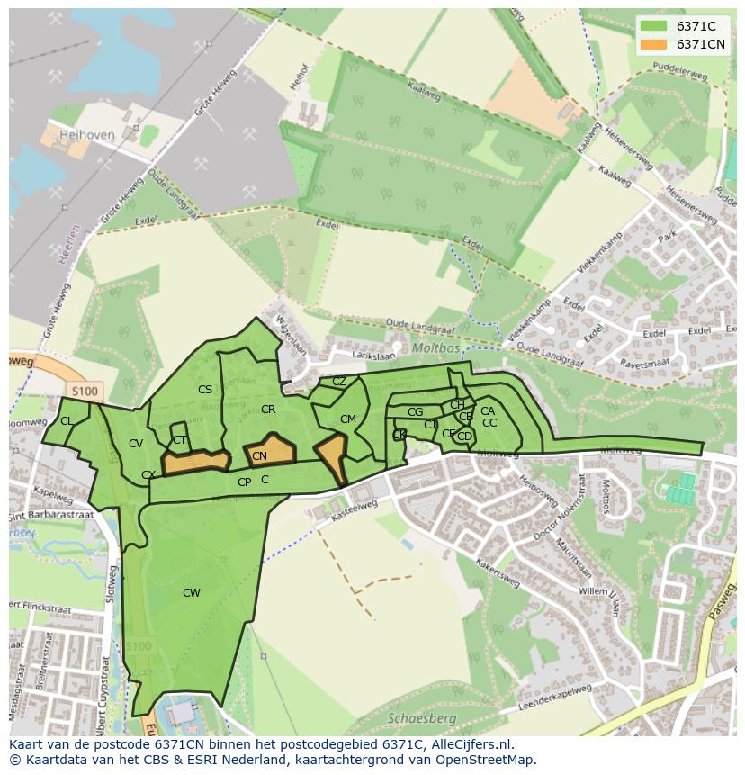 Afbeelding van het postcodegebied 6371 CN op de kaart.