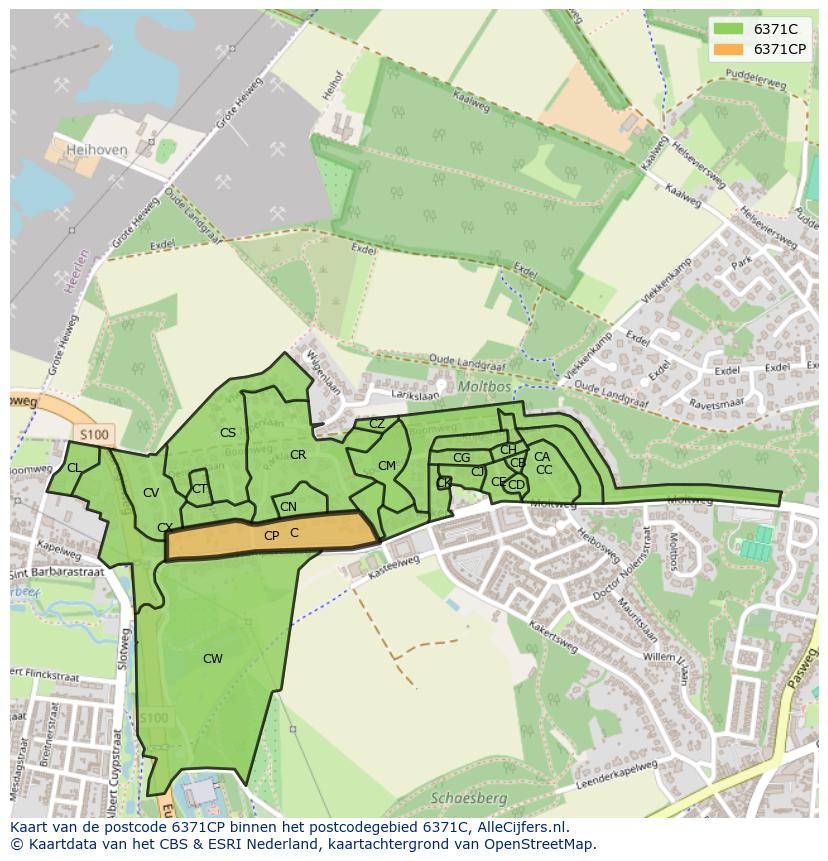 Afbeelding van het postcodegebied 6371 CP op de kaart.
