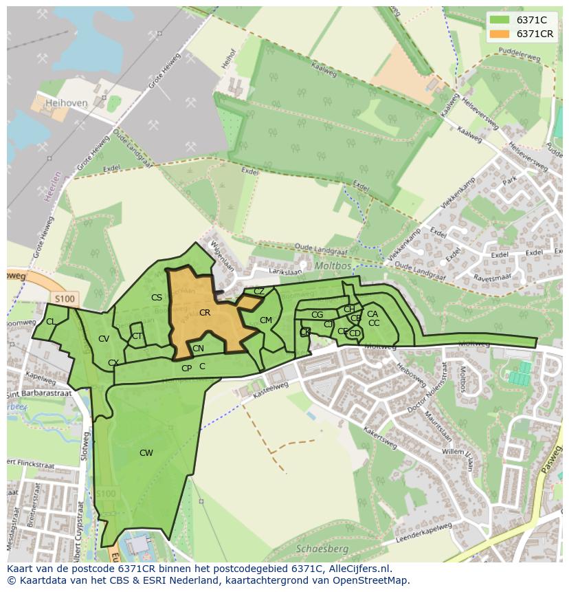 Afbeelding van het postcodegebied 6371 CR op de kaart.