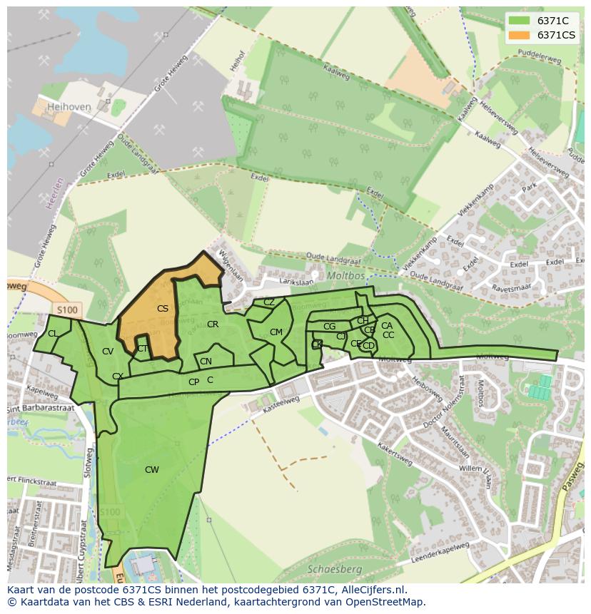 Afbeelding van het postcodegebied 6371 CS op de kaart.