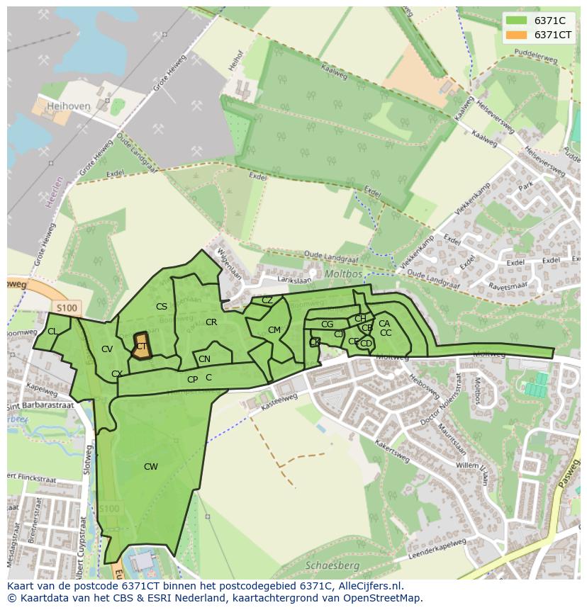 Afbeelding van het postcodegebied 6371 CT op de kaart.