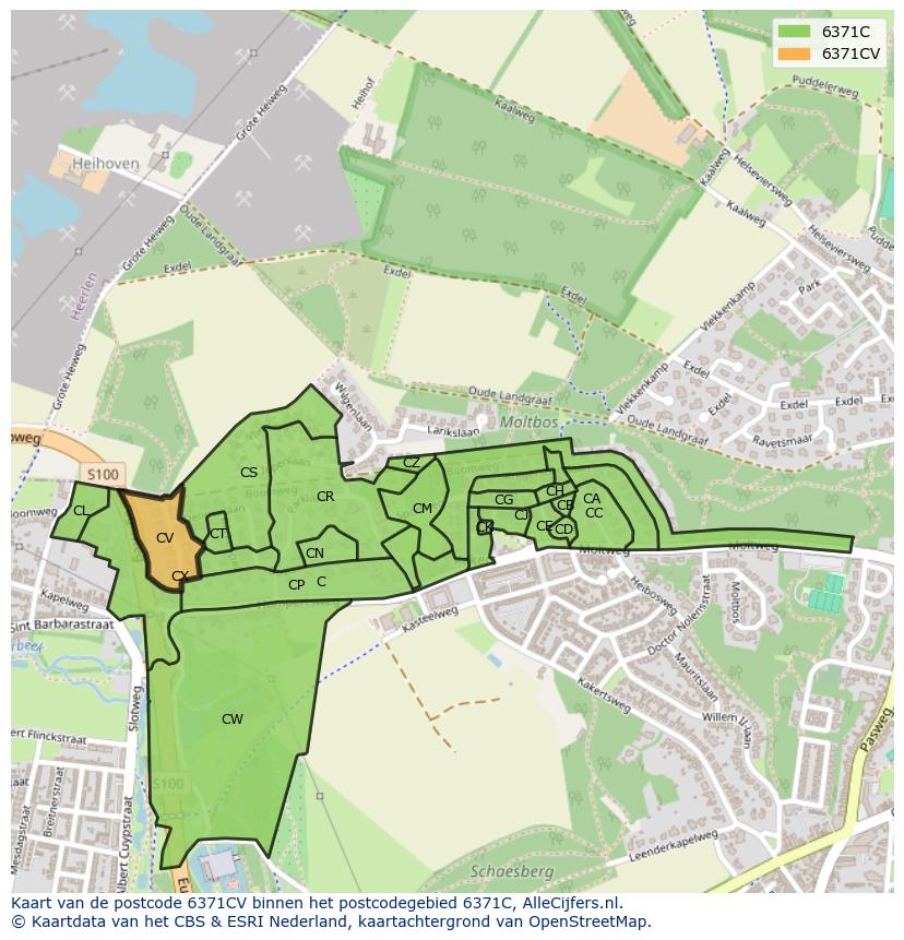 Afbeelding van het postcodegebied 6371 CV op de kaart.