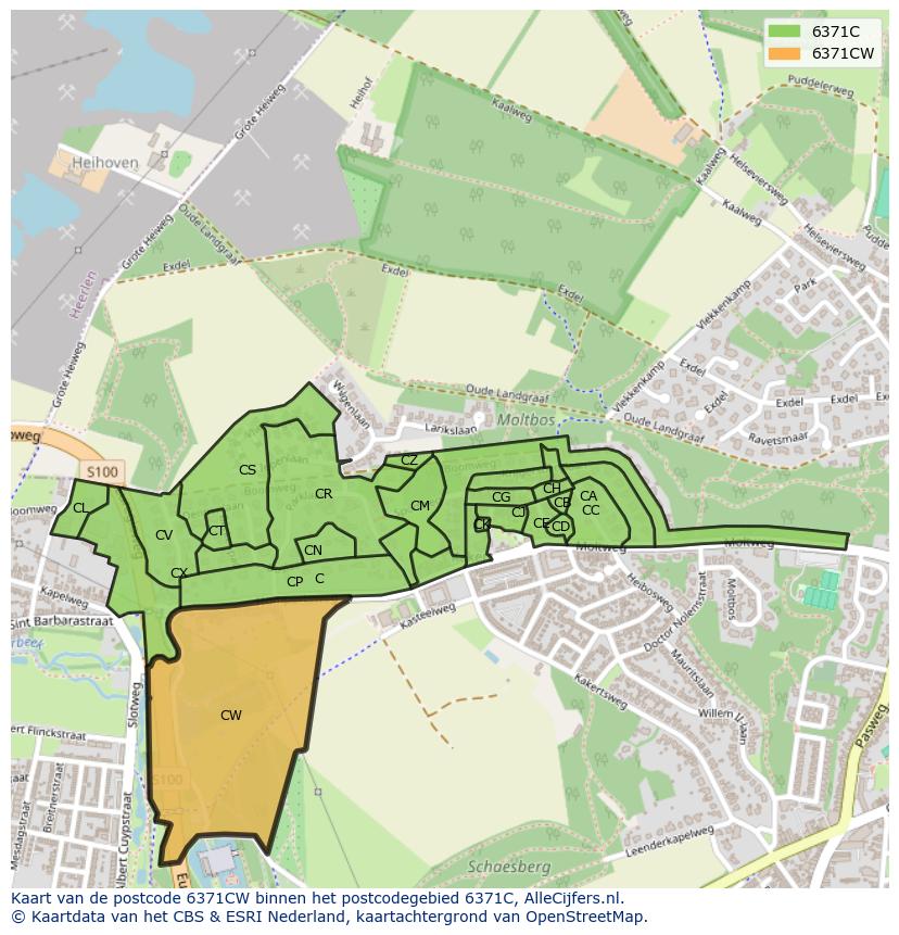 Afbeelding van het postcodegebied 6371 CW op de kaart.