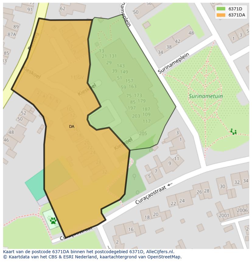 Afbeelding van het postcodegebied 6371 DA op de kaart.