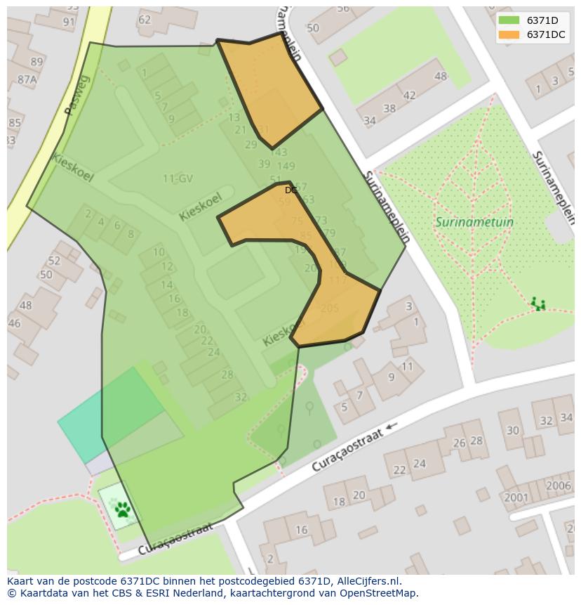 Afbeelding van het postcodegebied 6371 DC op de kaart.