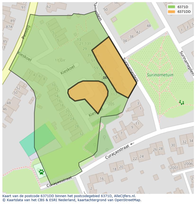 Afbeelding van het postcodegebied 6371 DD op de kaart.
