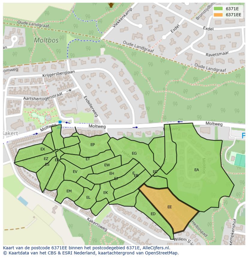 Afbeelding van het postcodegebied 6371 EE op de kaart.