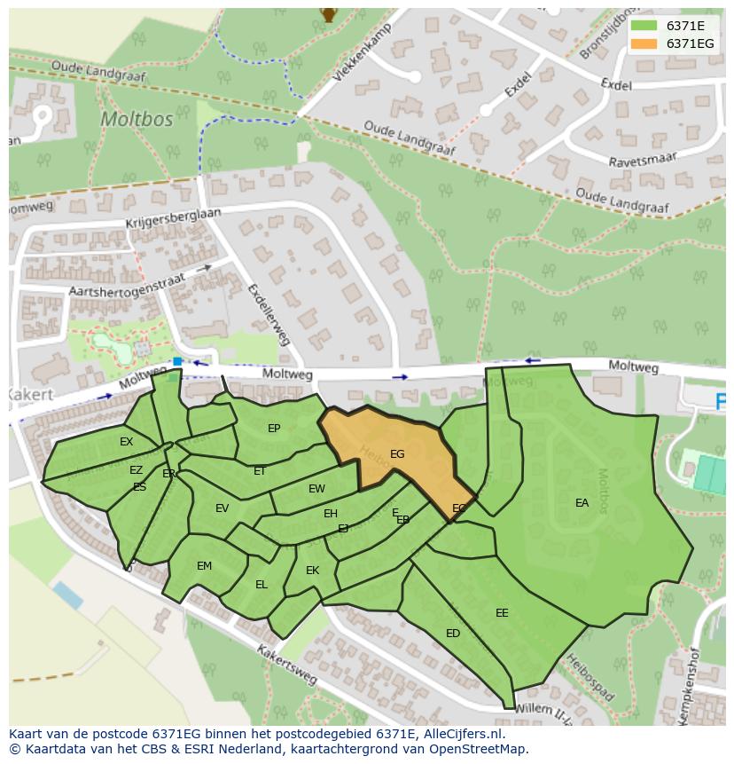 Afbeelding van het postcodegebied 6371 EG op de kaart.