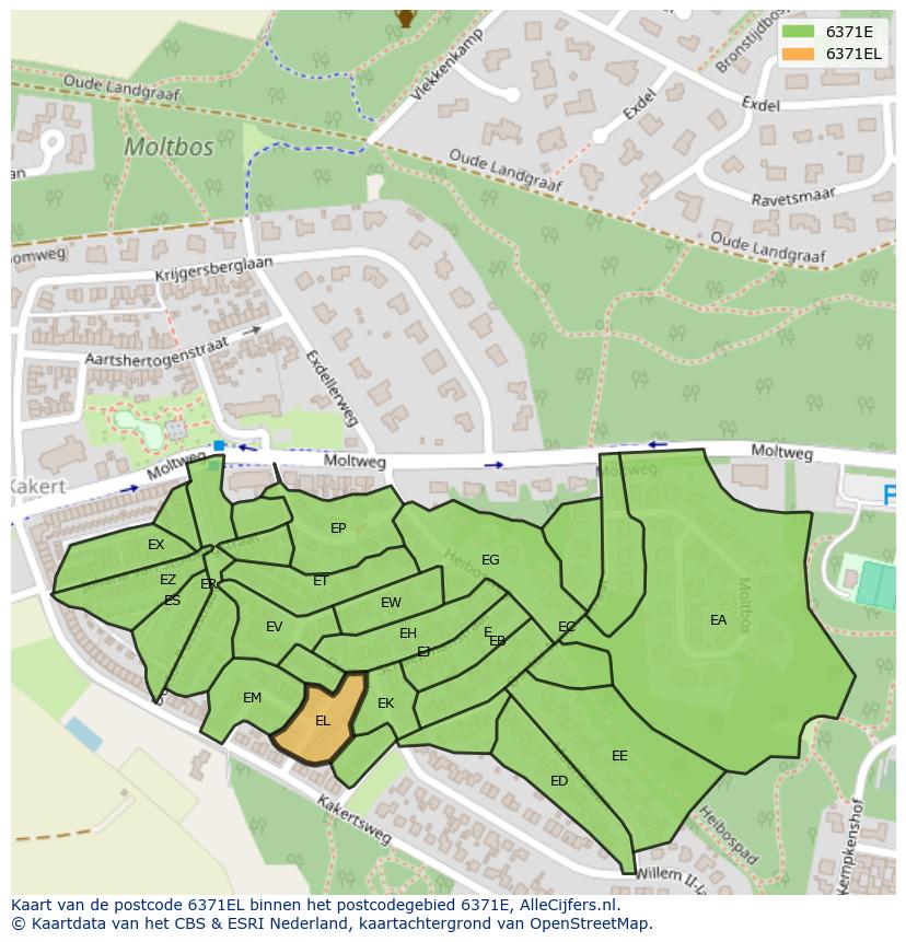 Afbeelding van het postcodegebied 6371 EL op de kaart.