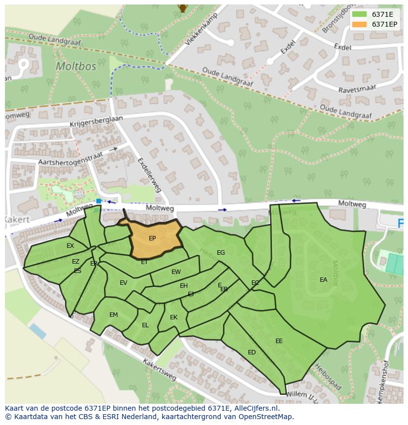 Afbeelding van het postcodegebied 6371 EP op de kaart.