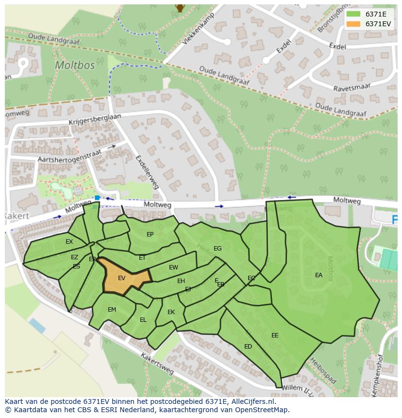 Afbeelding van het postcodegebied 6371 EV op de kaart.