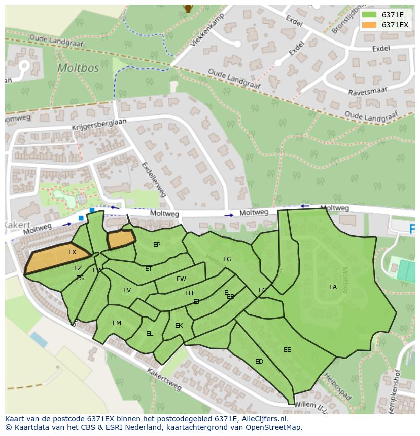 Afbeelding van het postcodegebied 6371 EX op de kaart.