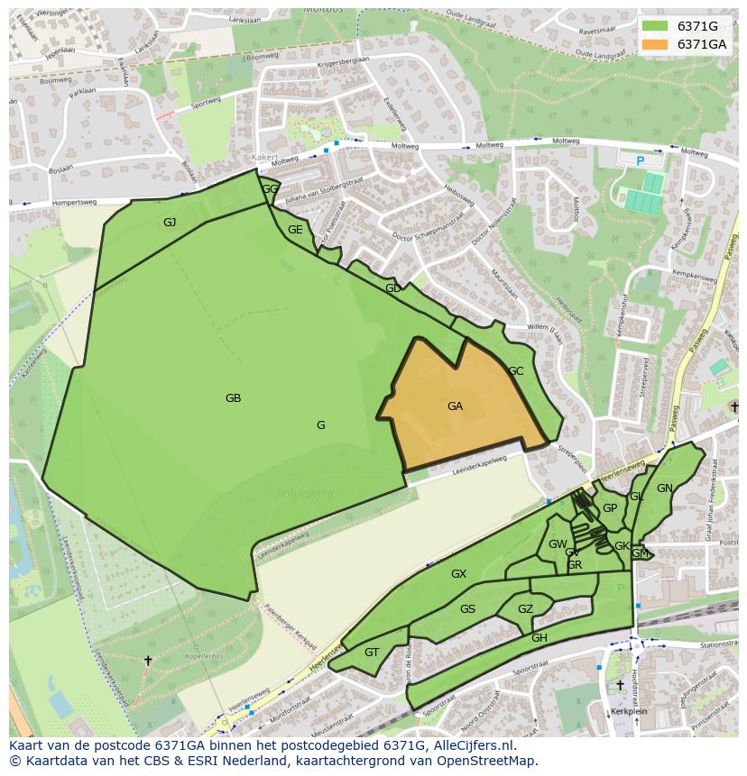 Afbeelding van het postcodegebied 6371 GA op de kaart.