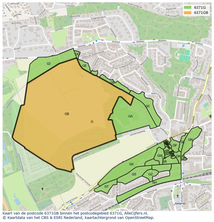 Afbeelding van het postcodegebied 6371 GB op de kaart.