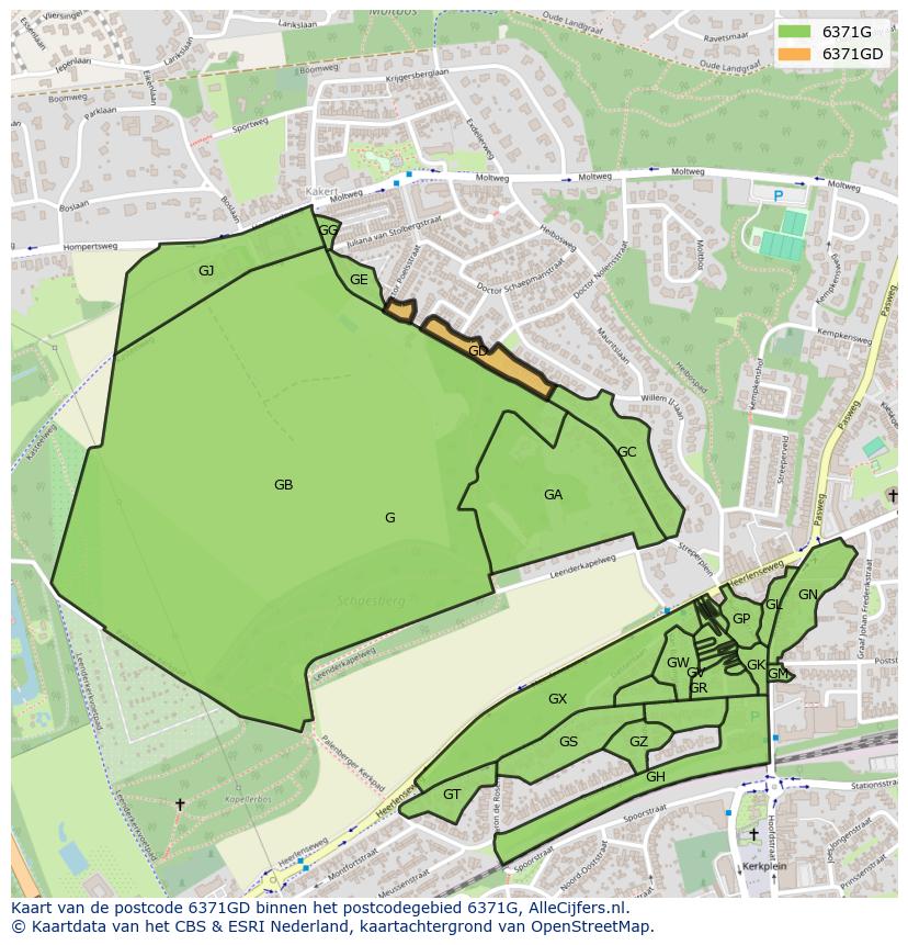 Afbeelding van het postcodegebied 6371 GD op de kaart.