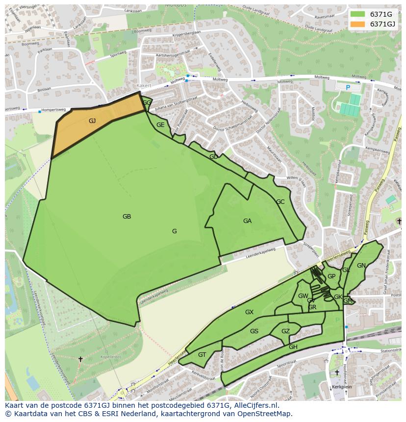 Afbeelding van het postcodegebied 6371 GJ op de kaart.