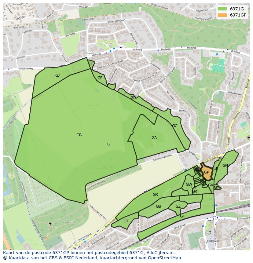 Afbeelding van het postcodegebied 6371 GP op de kaart.