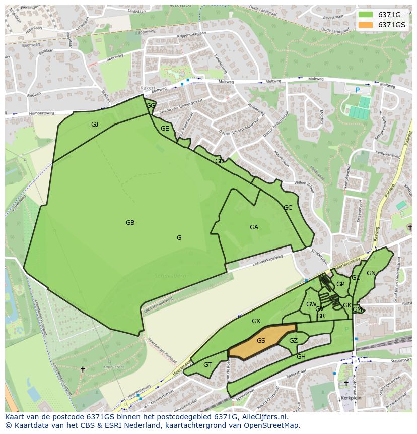 Afbeelding van het postcodegebied 6371 GS op de kaart.