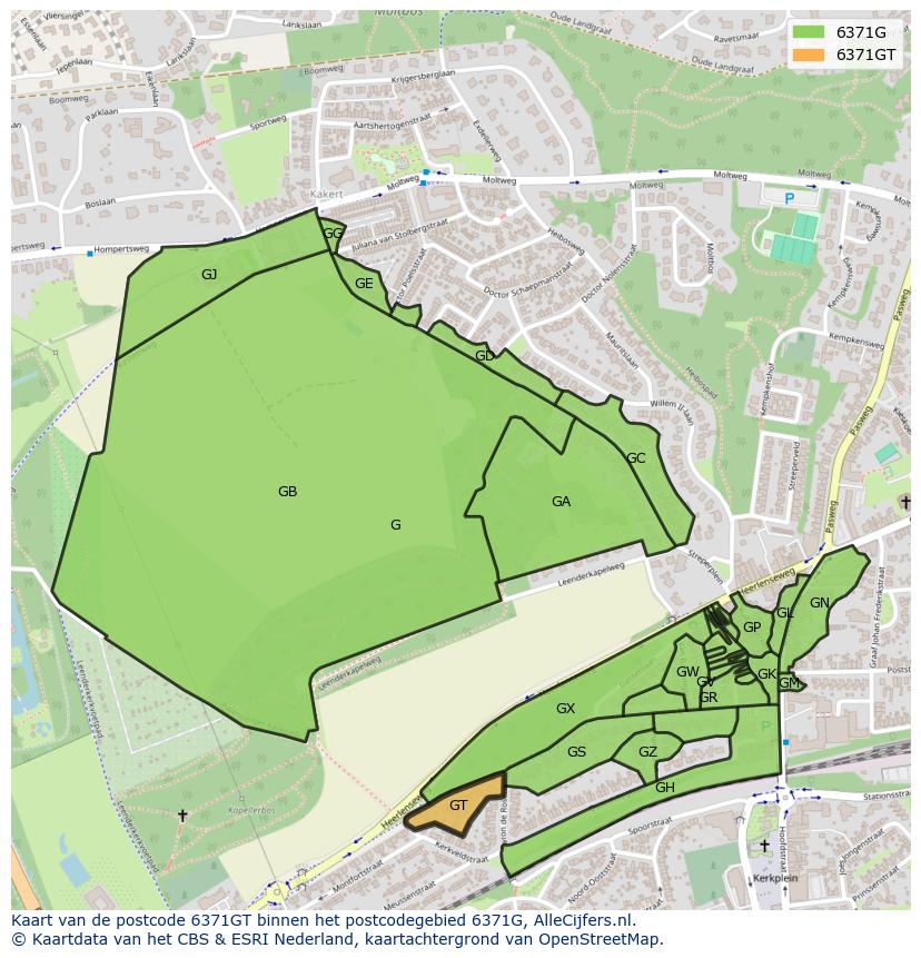 Afbeelding van het postcodegebied 6371 GT op de kaart.