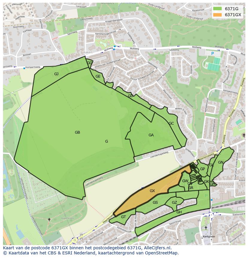 Afbeelding van het postcodegebied 6371 GX op de kaart.