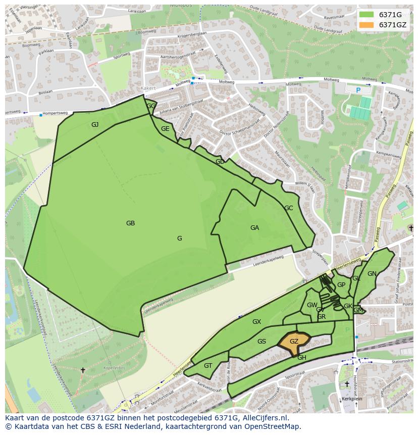 Afbeelding van het postcodegebied 6371 GZ op de kaart.
