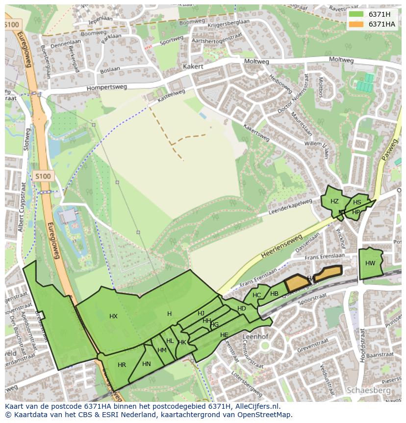 Afbeelding van het postcodegebied 6371 HA op de kaart.