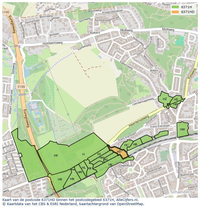 Afbeelding van het postcodegebied 6371 HD op de kaart.