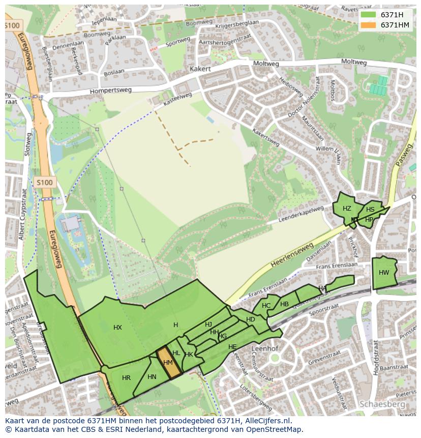 Afbeelding van het postcodegebied 6371 HM op de kaart.