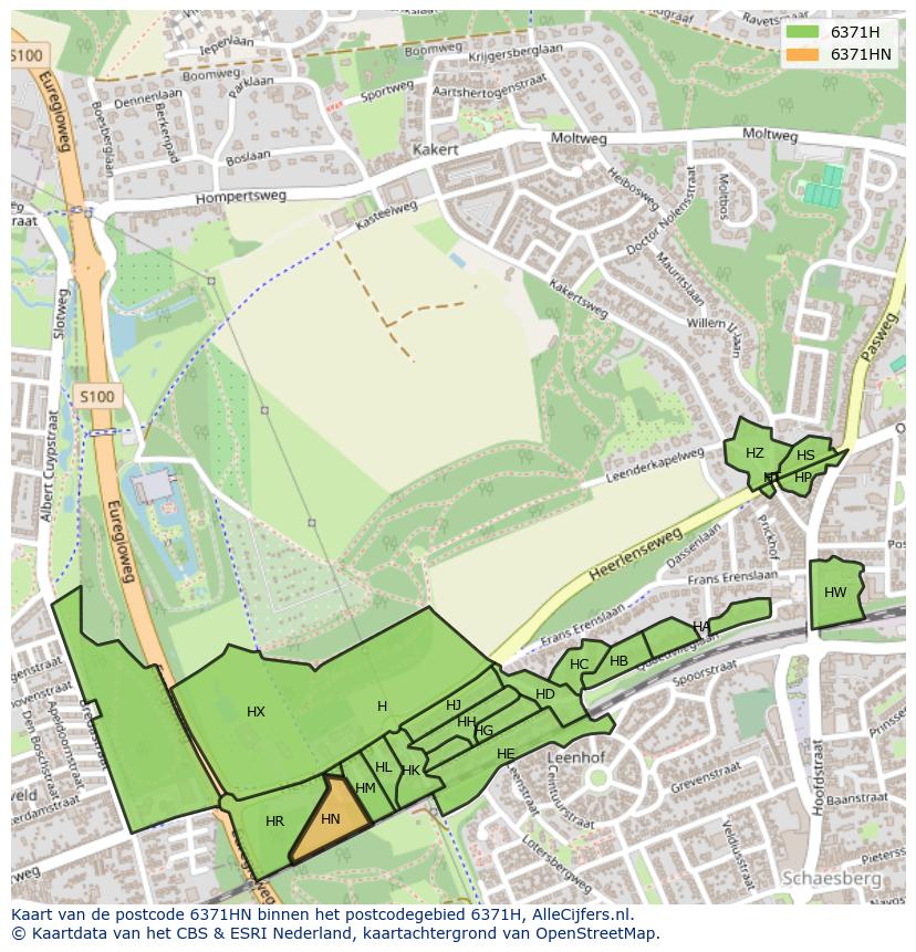 Afbeelding van het postcodegebied 6371 HN op de kaart.