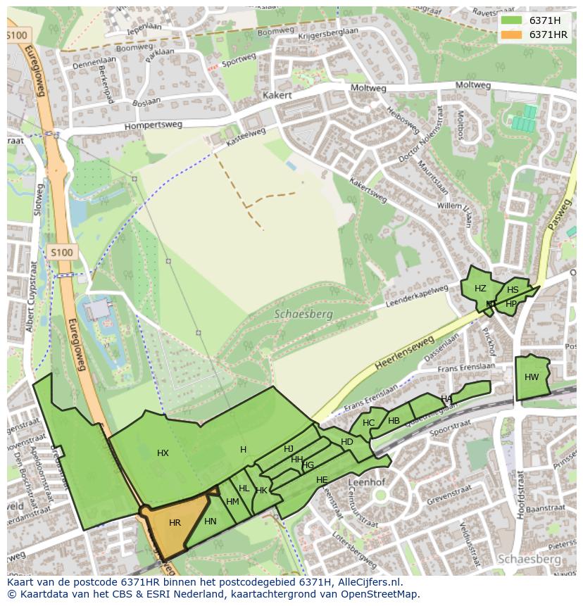 Afbeelding van het postcodegebied 6371 HR op de kaart.