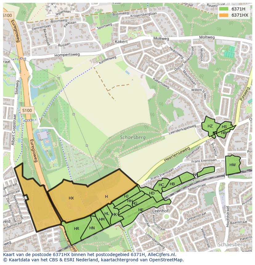 Afbeelding van het postcodegebied 6371 HX op de kaart.