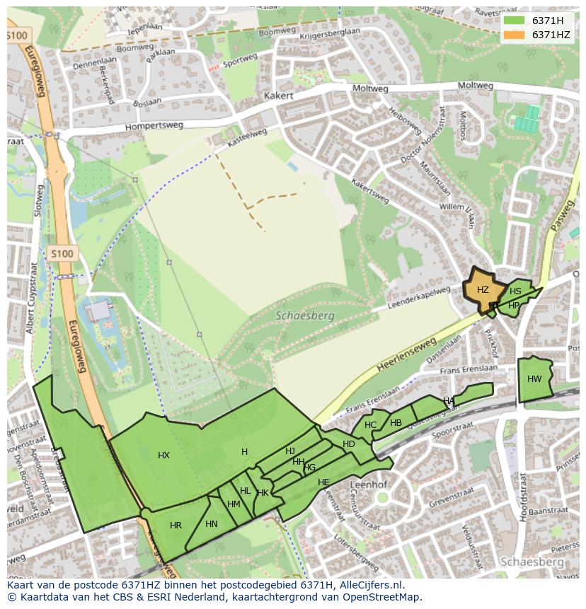 Afbeelding van het postcodegebied 6371 HZ op de kaart.