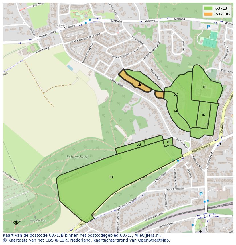 Afbeelding van het postcodegebied 6371 JB op de kaart.