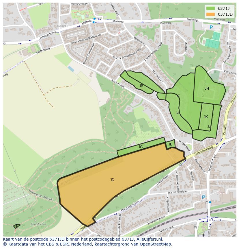 Afbeelding van het postcodegebied 6371 JD op de kaart.