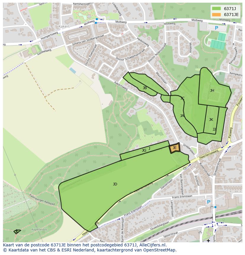 Afbeelding van het postcodegebied 6371 JE op de kaart.