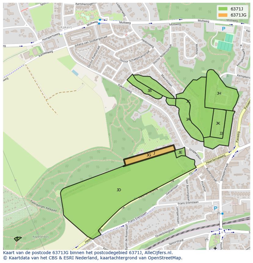 Afbeelding van het postcodegebied 6371 JG op de kaart.