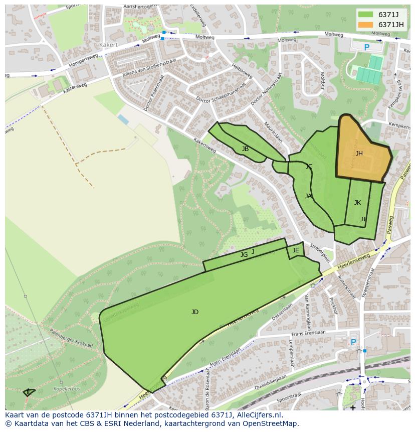 Afbeelding van het postcodegebied 6371 JH op de kaart.