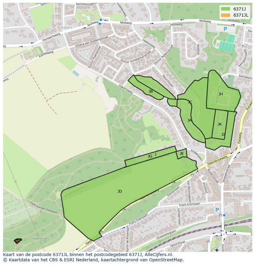 Afbeelding van het postcodegebied 6371 JL op de kaart.