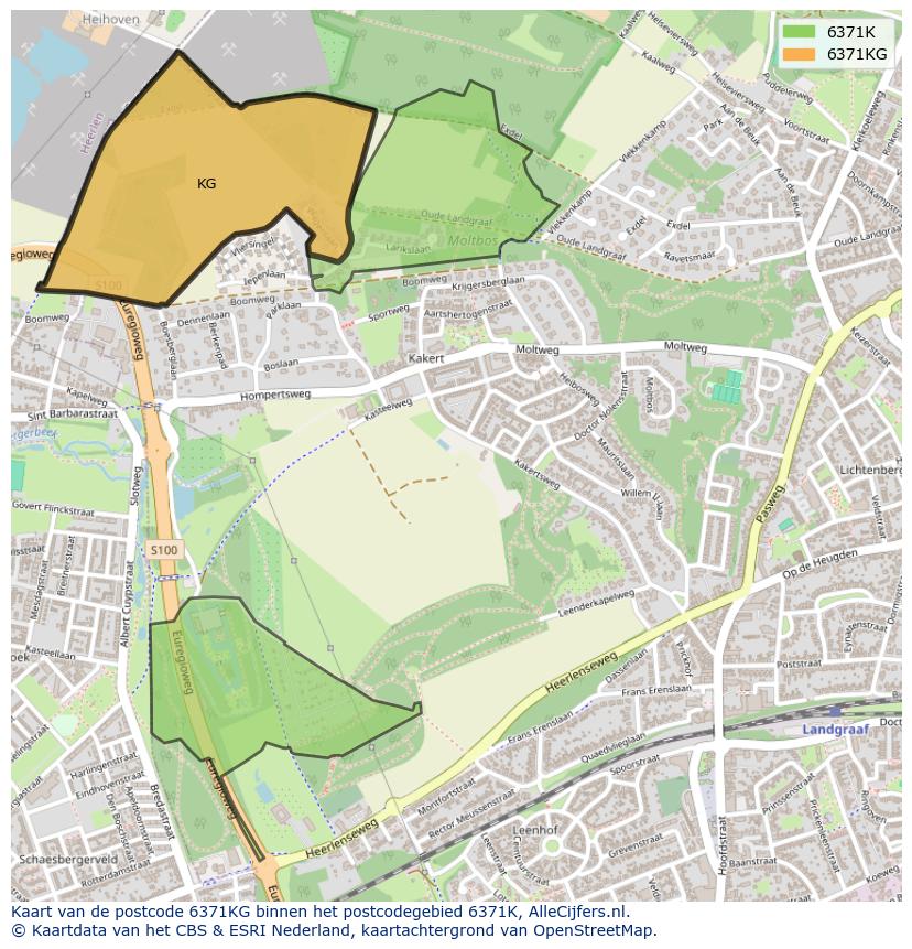 Afbeelding van het postcodegebied 6371 KG op de kaart.