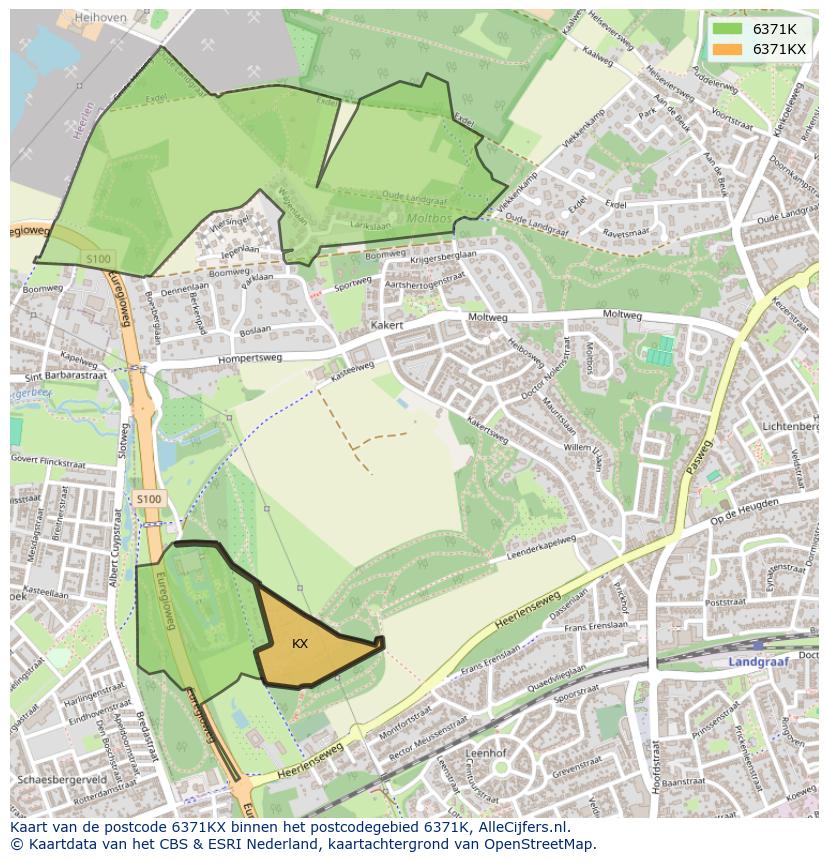 Afbeelding van het postcodegebied 6371 KX op de kaart.