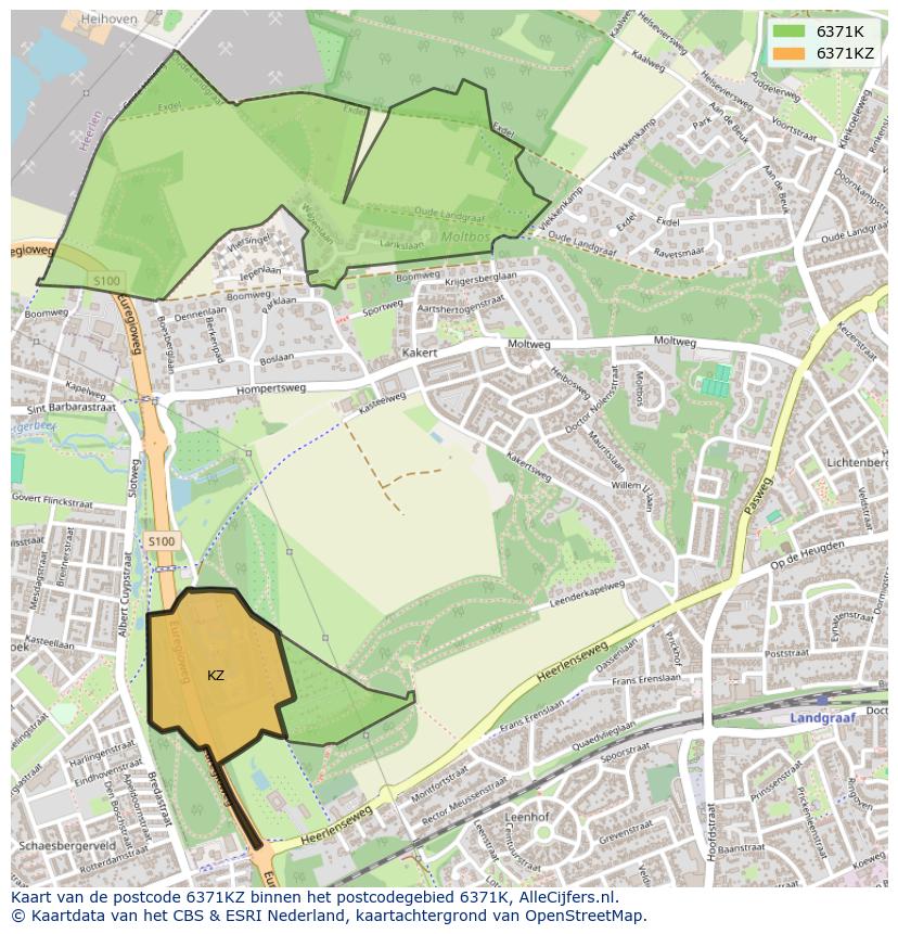 Afbeelding van het postcodegebied 6371 KZ op de kaart.